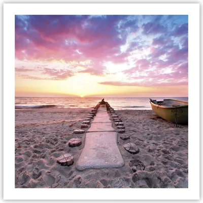 Produktbild von Poster - Poster ohne Rahmen - Boot Strand Himmel - 60x60 cm - Wand Bild - Wanddeko - Wandbilder - Kunstposter - Wandposter - Bilder - Kunstdruck - Wanddekoration - Wandbild - P2XAC60x60-5064