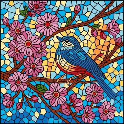 Obrázek produktu pro Malování podle čísel – Vitráž. Sýkorka 30 x 30 cm – Ideyka