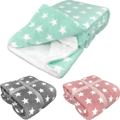 Produktbild von heimtexland ® super flauschige Kuscheldecke mit Sherpa Fell Wohndecke Sterne 200x150 Decke Typ868 Mint
