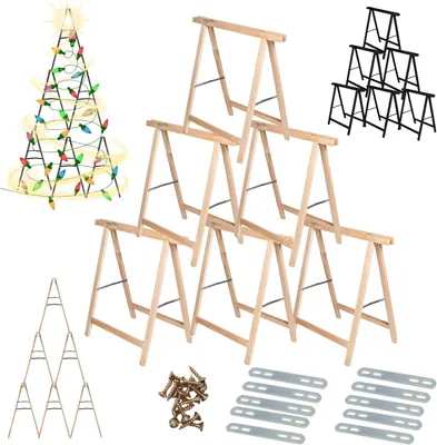 Produktbild von MODO24 Holzbock 6er Set, DIY Weihnachtsbaum, Sägebock, Klappbock, Arbeitsbock, Tannenbaum, Bausatz inkl. Montageteile, 215x130x73 cm, Natur, CHOM