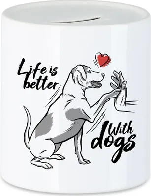 Produktbild von Life Is Better With Dogs Spardose Mit Hund Motiv Für Hundebesitzer Hundeliebhaber Hundepapa Hundemama