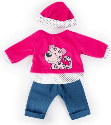 Produktbild von Bayer Design 84678AA Puppenkleidung, Babypuppen Anziehsachen,  Kleider für Puppen 46 cm, 3 Teile, pink, Leopardenmotiv