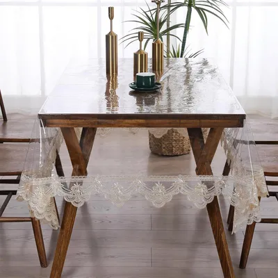 Obrázek produktu pro Obdélníková ubrus, 120 x 170 cm, barva khaki, s krajkou, vyrobená z vinylu, voděodolná, omyvatelná