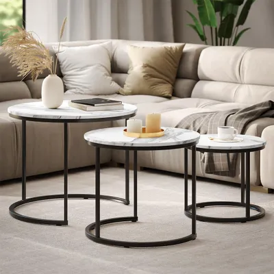 Image de Set de tables basses Vicco Montreal blanc/noir 55x55cm 3 pièces, Model 57928