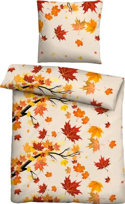 A bedding set with a fall leaf pattern.
