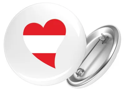 Produktbild von Huuraa Button Österreich Flagge Herz 59mm rund mit Sicherheitsnadel Ansteckbutton Geschenkidee