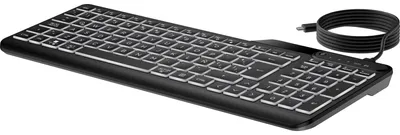 Produktbild von HP 400 Kabelgebundene Tastatur mit Hintergrundbeleuchtung, Volle Größe (100%), Kabelgebunden, USB, Plunger key switch, Schwarz
