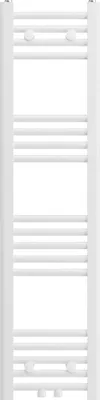 A white towel radiator with multiple horizontal bars.