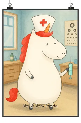 Produktbild von Mr. & Mrs. Panda Bild Einhorn Krankenschwester Design DIN A1 - Weiß - Geschenk, kunstdruck poster, Unicorn, Krankenpflegerin, Krankenpfleger, wanddeko, Ärztin, drucke