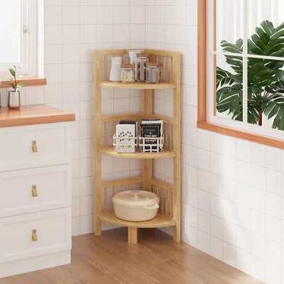 Produktbild von Dripex Eckregal, Bücherregal aus Bambus, Standregal mit 3 Ablagen, 89x30x30cm