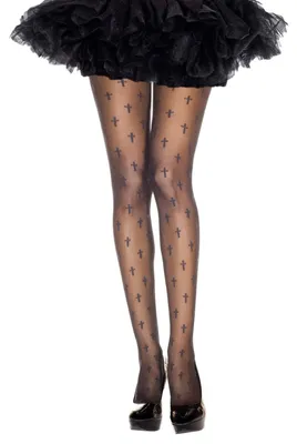 Produktbild von Schwarze Strumpfhose mit Kreuz Muster – Kreuz Strumpfhose Damen – One Size – Für Kostüm & Fashion Fans – Halloween Fasching Karneval