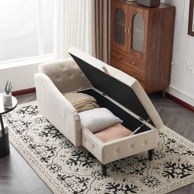 Produktbild von Chaiselongue-Sofa aus Samt mit Stauraum gepolsterte Chaiselongue-Couch mit Kissen für das Wohnzimmer moderner Loungesessel