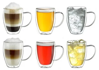Produktbild von Creano doppelwandiges Thermoglas mit Henkel 250ml, großes Doppelwandglas aus Borosilikatglas, Kaffeegläser, Teegläser, 6er Set