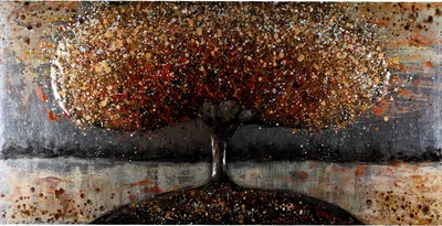 Produktbild von Wandbild 3D Metallbild Bunter Herbstbaum handmade 140x70cm Relief Unikat