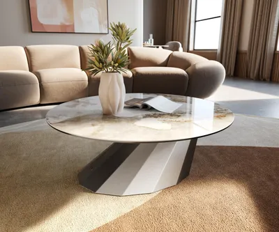 Produktbild von DELIFE Couchtisch Edge Rund 90x90 cm Keramik Minas Melange Parabi Edelstahl gebürstet