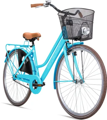 Produktbild von Bergsteiger Amsterdam Damenfahrrad 28 Zoll, mit Korb, Fahrrad-Licht, Rücktrittbremse, Rahmenhöhe 48 cm,Hollandrad im Retro-Design, Farbe Türkis