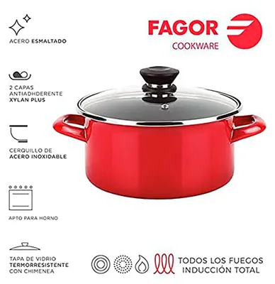 Image de Casserole Fagor Optimax Rouge ø20cm Acier Inoxydable Aisi 430, Induction - Fagor