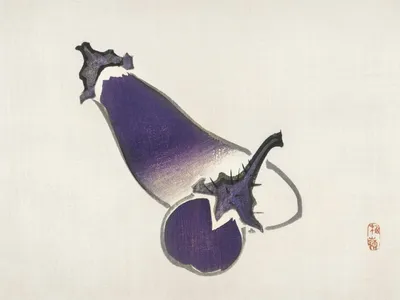 Zdjęcie produktu dla Plakat 40x30cm Eggplants, Kōno Bairei Japoński Vintage do Salonu