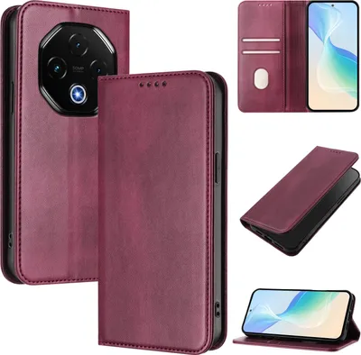 Obrázek produktu pro Pouzdro pro Umidigi G100 Pro, vintage kožené pouzdro s RFID ochranou, přihrádkami na karty, stojánkem Červený