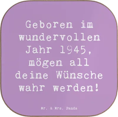 Produktbild von Mr. & Mrs. Panda Untersetzer für Gläser Spruch 1945 Geburtstag - Lavendeltraum - Geschenk, Happy Birthday, liebevolle Geschenke, Geburtstagsdeko, Alter, Tischuntersetzer