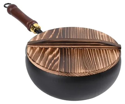 Produktbild von Wok-Pfanne aus Gusseisen mit Antihaftbeschichtung und Deckel