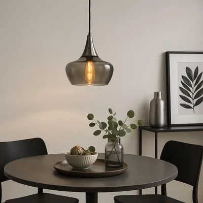 Produktbild von Pendelleuchte, Glas rauchfarben, nickel, E14, H 150 cm