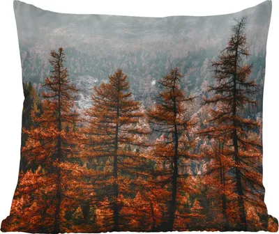 Produktbild von MuchoWow® Zierkissen Sofakissen Wohnzimmer Dekokissen 45x45 cm Bäume - Nebel - Winter - Schlafpolster - Polster für das Sofa