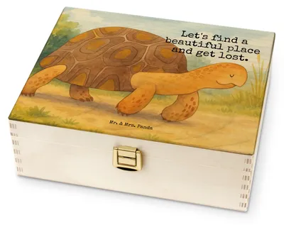 Produktbild von Mr. & Mrs. Panda Tee Box Schildkröte Marschieren Design - Weiß - Geschenk, Schildkröten, Teebeutel Organizer, Urlaub, für Paare, Beutel Halter, teebox holz, Aufbewahrung