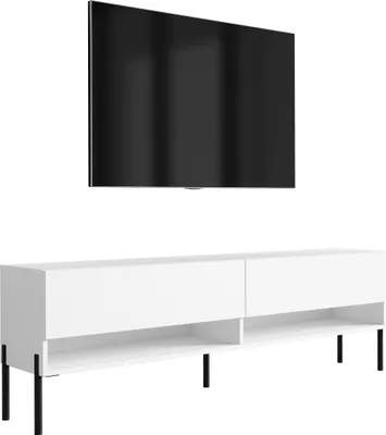 Produktbild von TV-Lowboard 170 cm Mattweiß, gerade schwarze Beine, 170 × 32 × 52 cm