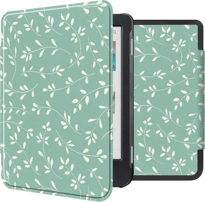 Productafbeelding van imoshion Design Slim Hard Case Bookcase voor de Kobo Clara Colour / BW - Smoke Green Flowers