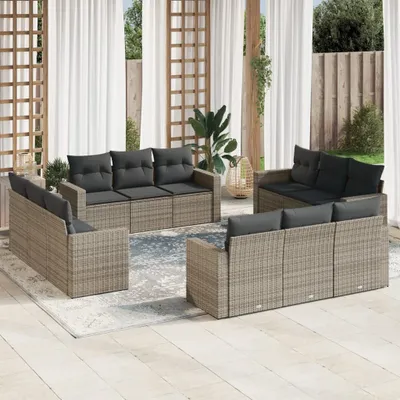 Produktbild von Design 12-tlg. Garten-Sofagarnitur mit Kissen Grau Poly Rattan, Gartensofas 2024 Neu