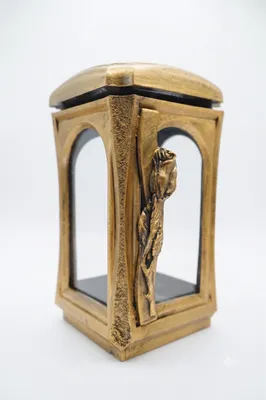 Produktbild von Goldene Grablaterne Grablampe Grabkerze Retro aus Kunstharz mit Rosenmotiv