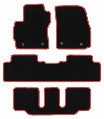 Produktbild von Velours-Fußmatten für Mazda 5 I 2005-2010 (7-Sitzer) – 4-tlg, Schwarz/Rot, passgenau – Wielganizator CARLUX