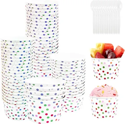 Imagen del producto de Vasos de papel para helado con cucharas, 50 unidades, de colores variados, para postres