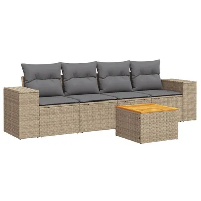 Produktbild von 5-tlg. Garten-Sofagarnitur mit Kissen Beige Poly Rattan