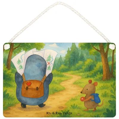 Produktbild von Mr. & Mrs. Panda wandtafel Pinguin & Maus Wanderer Design DIN A5 - Weiß - Geschenk, Schild, Wandern, Türschild, holzbild, Roadtrip, sprüche, kleine aufmerksamkeit