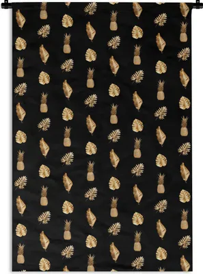 Produktbild von MuchoWow® Wandteppich Wandbehang Blätter - Muster - Gold 90x135 cm Tapisserie Dekoration Wandtuch - Baumwolle - Wandskulptur