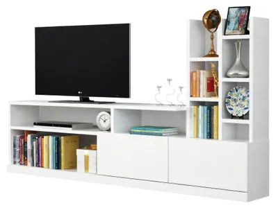 Produktbild von Fernsehschrank Dbrignol, Ständer für Wohnzimmerfernseher, Niedriges Wohnzimmer-Sideboard, TV-Ständerbasis, 164x25h91 cm, Weiß