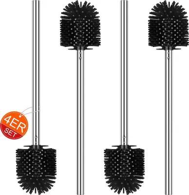 Produktbild von 4 Stück klobürste Silikon, WC-Bürste Toilettenbürste Klobürsten Ersatz-Bürste mit Edelstahlstiel, Ø 7 cm, Schwarz
