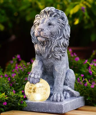 Leeuwfigur mit Solar-LED-Kugel, Gartendekoration, wetterfest, 24 cm
