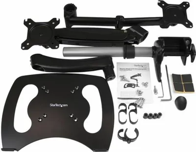 Produktbild von StarTech.com Laptop Monitor Stand - Computer Monitor Stand - Full Motion Articulating - VESA Mount Monitor Desk Mount - Befestigungskit (Befestigung für Stange, Gummipad, Laptop-Ablage, Federarm, Schwenkarm, 4 Abstandshalter, Clip zur Kabelführung, Schraub