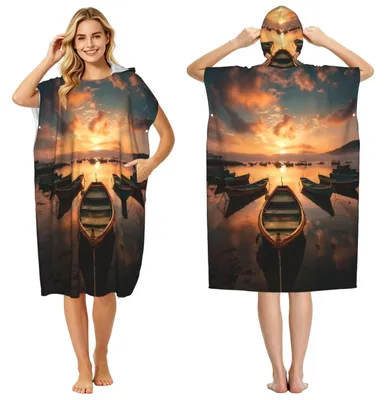 Image de Poncho de plage à capuche - Microfibre - Pour adultes