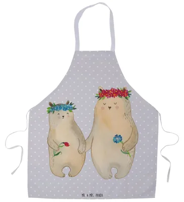 Produktbild von Mr. & Mrs. Panda Grillschürze Bären mit Blumenkranz - Grau Pastell - Geschenk, Familie, Backschürze, Muttertag, Schürze, Küchenzubehör, Mama, Kinder, Tochter, Kochschürze