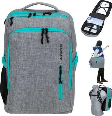 Produktbild von Rucksack Handgepäck Tasche Reise Elephant FLY Legends² Koffer-Rucksack Laptop Fach 2 Hauptfächer Anti-Theft Schultergurt 45 Liter Weekender IATA Damen 12900 Grau Türkis Zip