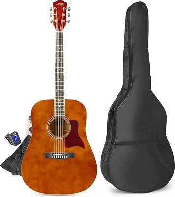 Imagen del producto de Silecomplaza, set de guitarra acústica Western, guitarra acústica de tamaño 4/4 con funda, púas, afinador, correa para el hombro y cuerdas de acero. Guitarra para principiantes, color marrón