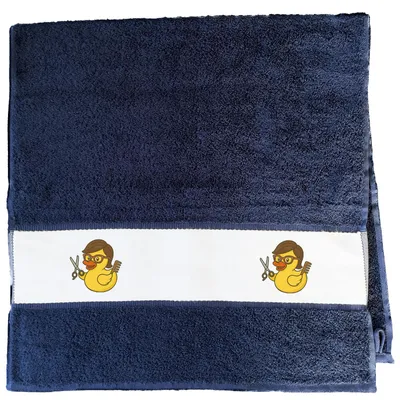 Produktbild von Huuraa Handtuch Quietscheente Friseurin Comic Gummiente 50x100cm French Navy Baumwolle Handtuch Geschenkidee