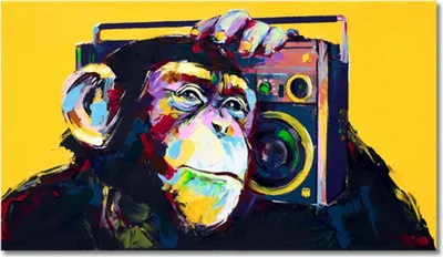 Produktbild von TPFLiving Kunstdruck LW-903 (OHNE RAHMEN) Poster - Leinwand - Wandbild - Hochauflösender Giclée-Druck, langlebig und hochwertig - Grafitti Art - Affe mit Radio - Größe: 70x140cm