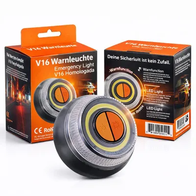 Produktbild von Warnleuchte V16 – zugelassenes Notlicht & Warndreieck Ersatz – IDIADA PC21020060 Zulassung– Sicherheitslicht für Auto & Motorrad