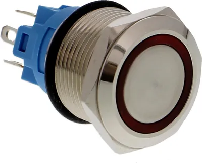 Produktbild von Drucktaster, Chrom - 3V/5V, LED beleuchtet Leuchtringfarbe: Rot Spannung: 3V