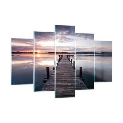 Produktbild von Bilder auf glas - Fußgängerbrücke See Sonnenuntergang Abend - 150x100cm - Glasbilder - Wandbilder - Kunstdruck - Wanddekoration aus Glas - Glas Bilder - Wandbild auf Glas - GEA150x100-2635